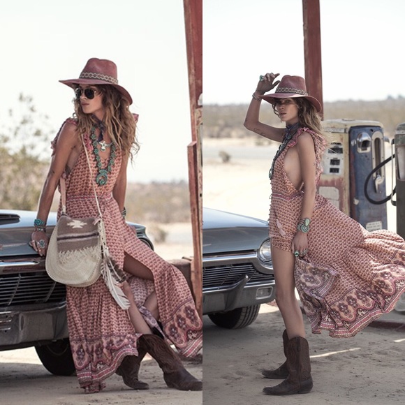 Spell Dresses & Skirts - Spell Sunset Road Frill Maxi Dress Peach